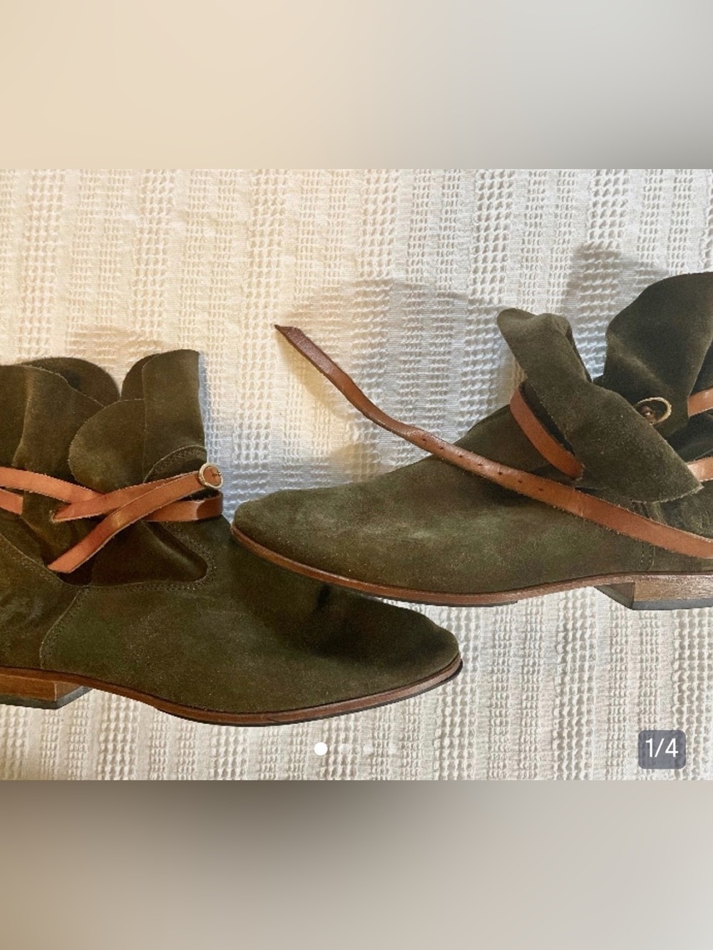 Moss greenSuede Ankle Boots with wrap Strap